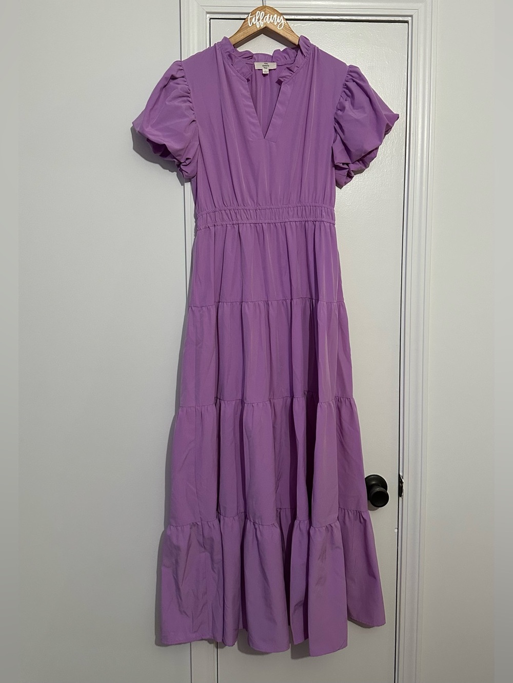 entro Lavender Tiered Maxi Dress with Puff Sleeves